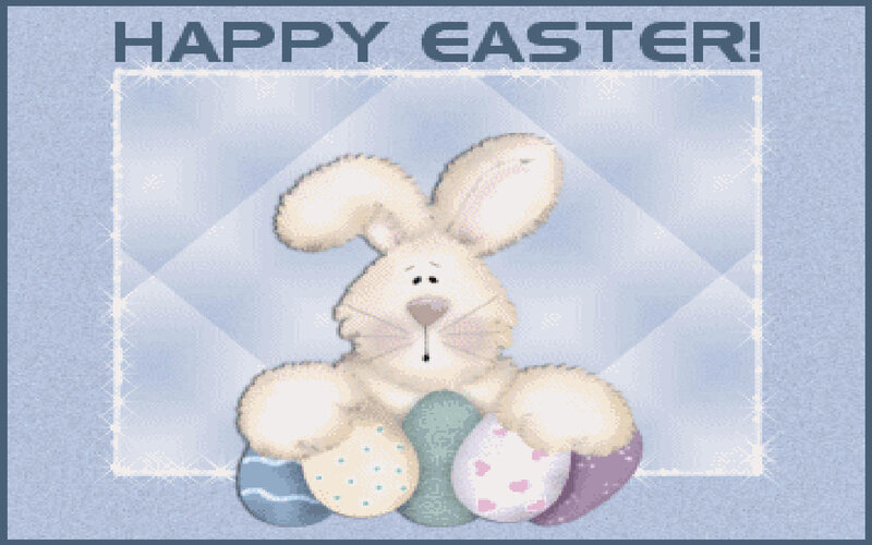 White Bunny with Eggs — Blue, Festive