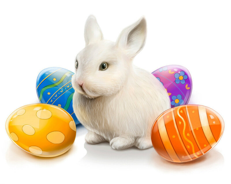 White Bunny with Eggs — Festive