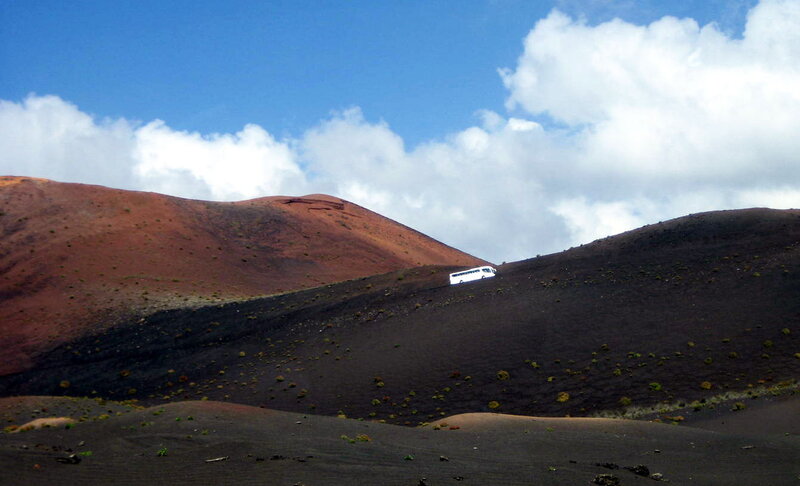 White Bus on Volcanic Hill
