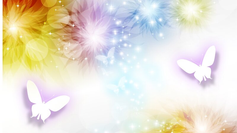 White Butterflies on Rainbow Background