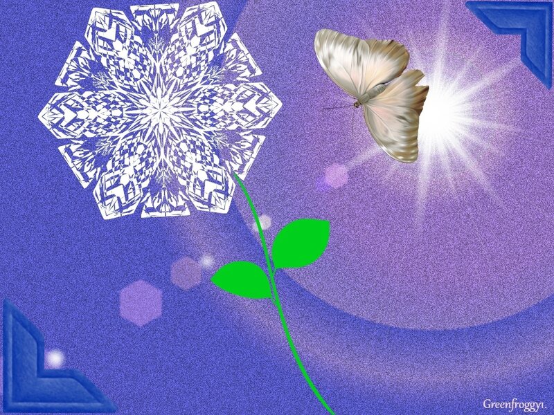 White Butterfly on Flower — Purple, Serene, Digital Art