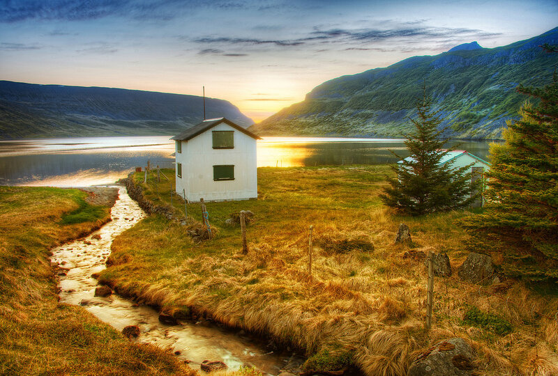 White Cabin by Lake