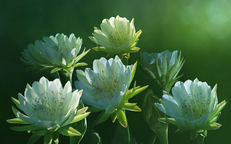 White Cactus Flowers — Serene, Morning