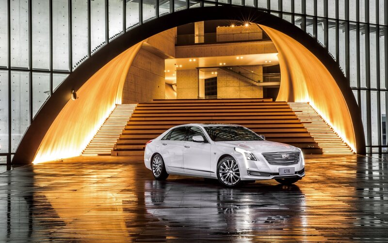 White Cadillac CT6 in modern hall