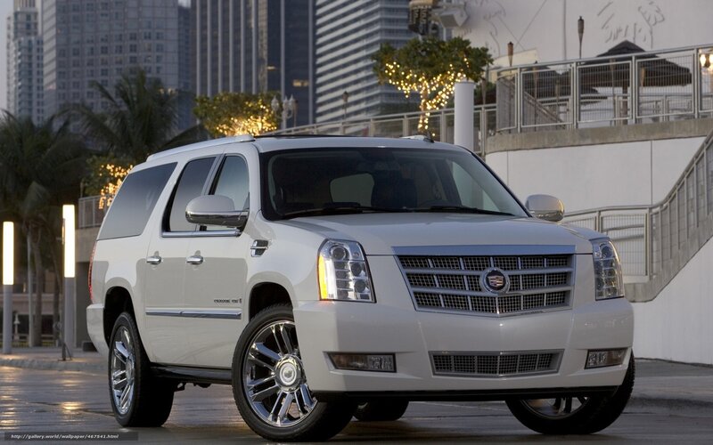 White Cadillac SUV in city