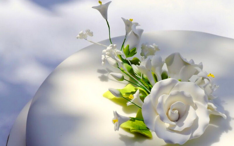 White Cake with Flowers — Serene