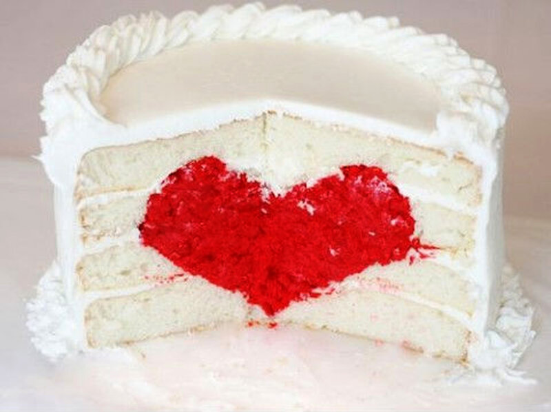 White Cake with Red Heart
