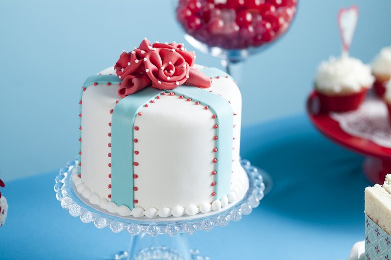 White Cake with Red Rose