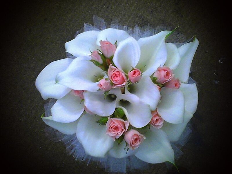 White Calla Lilies and Roses — Elegant, Photograph