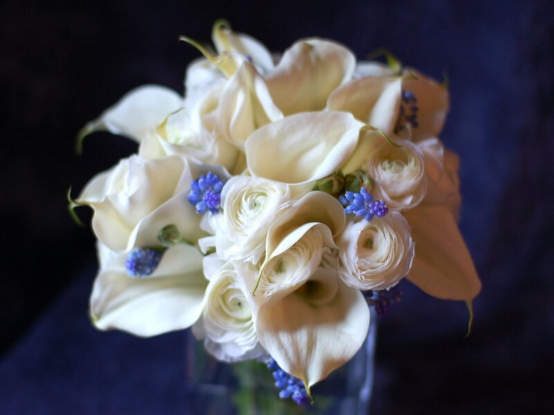 White Calla Lilies Bouquet — Serene, Photograph, Ranunculus