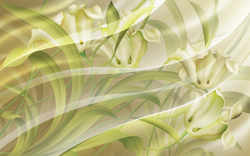 White Calla Lilies — Green, Serene, Digital Art