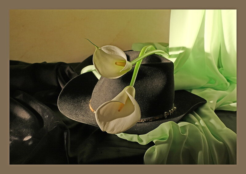 White Calla Lilies on Hat