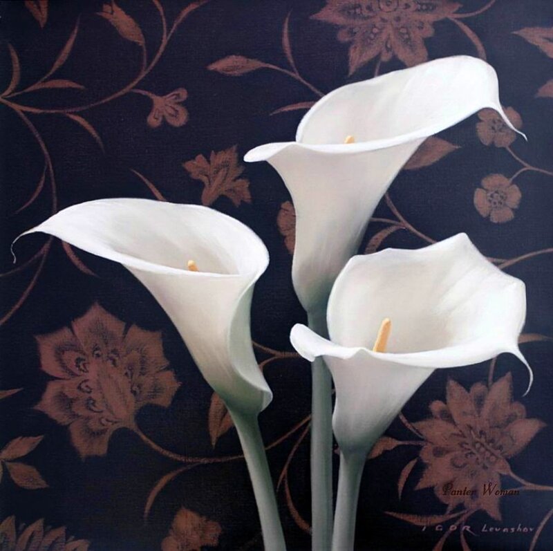 White Calla Lilies — Serene, Painting