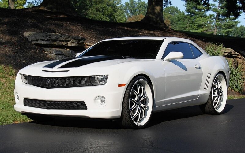 White Camaro Car — Calm, Afternoon, Photograph, Trees, Road, Rock Wall