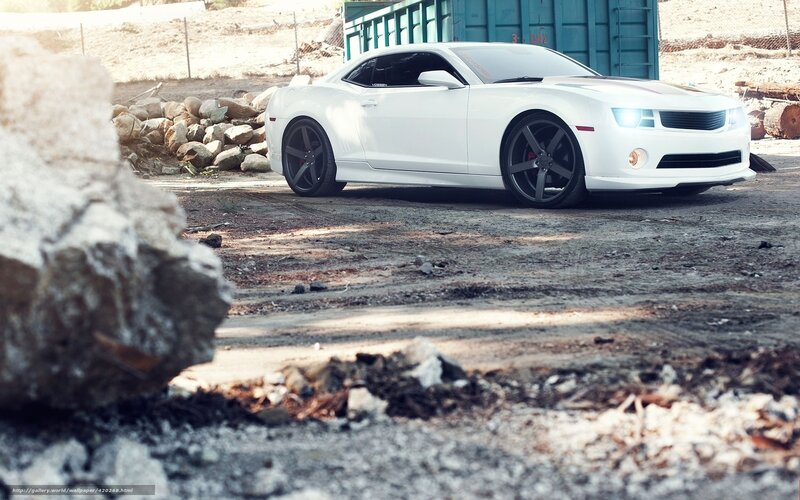 White Camaro Car — Dramatic, Afternoon, Photograph, Rocks