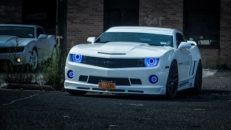 White Camaro Car — Dramatic, Night, Photograph