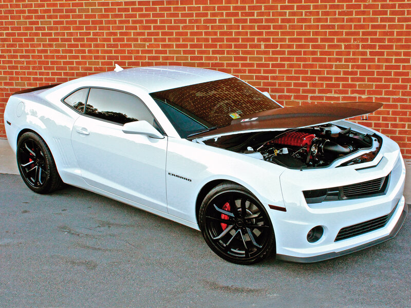 White Camaro Car — Neutral, Afternoon, Photograph, Brick Wall