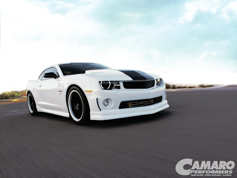 White Camaro on Track