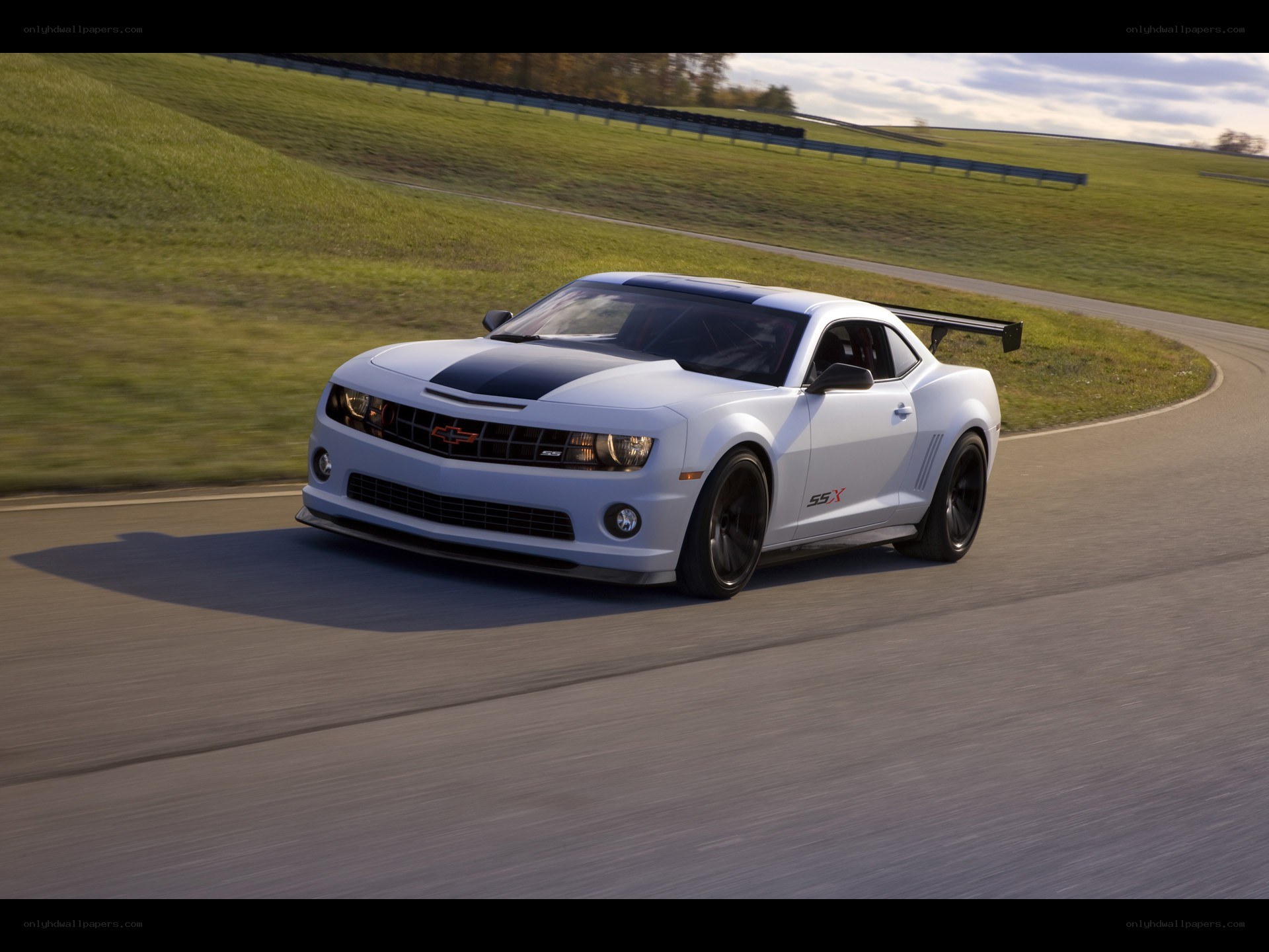 White Camaro SSX on a racetrack