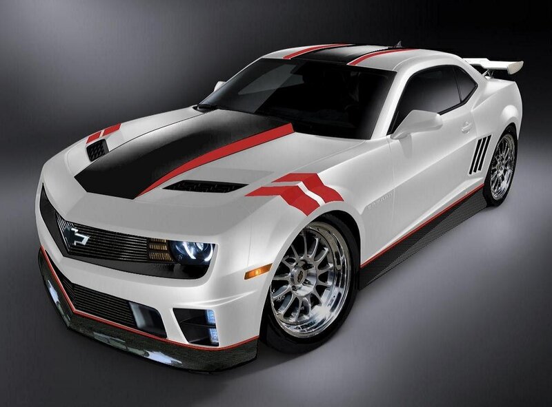 White Camaro with red and black stripes