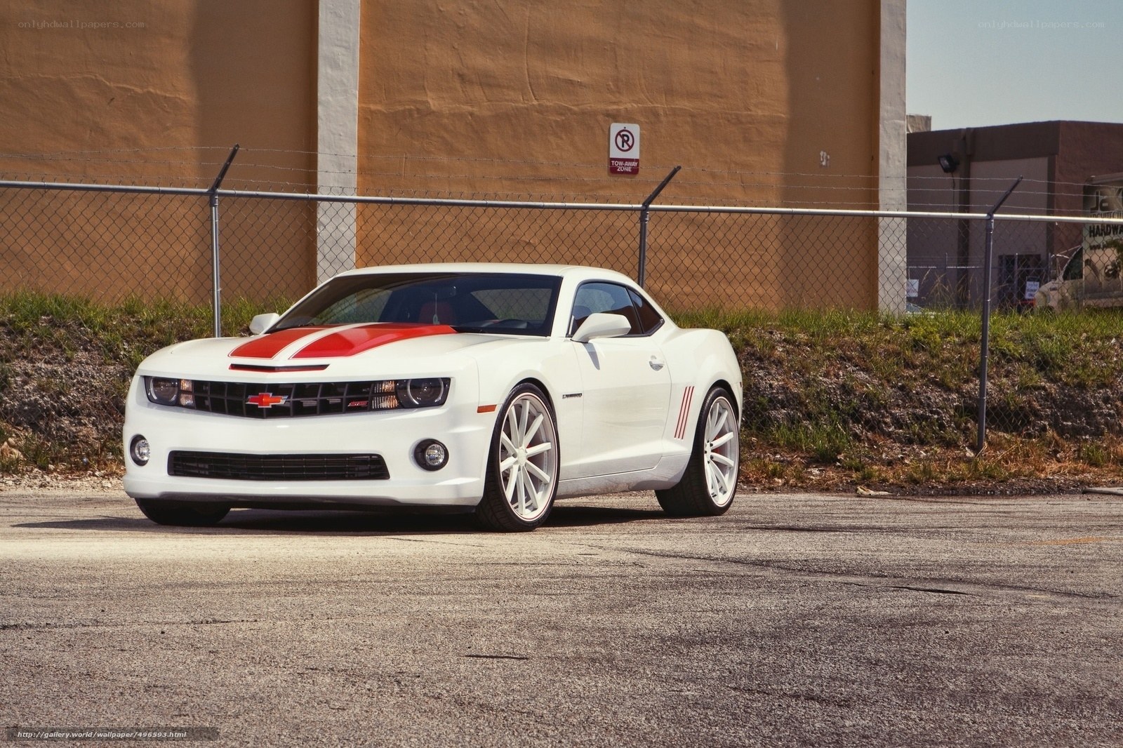 White Camaro with red stripes