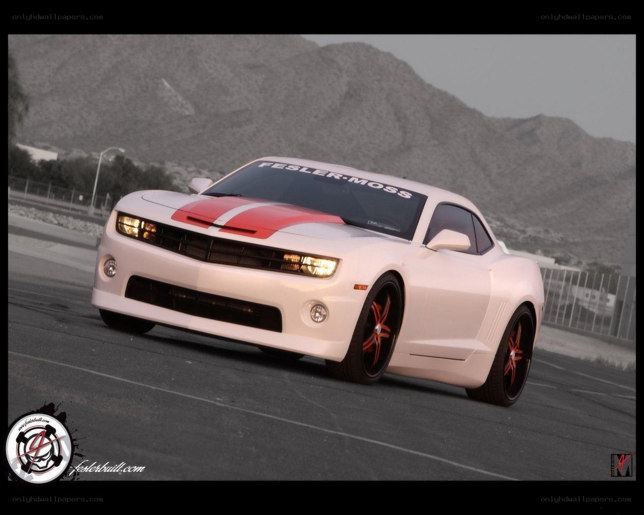 white camaro with red stripes
