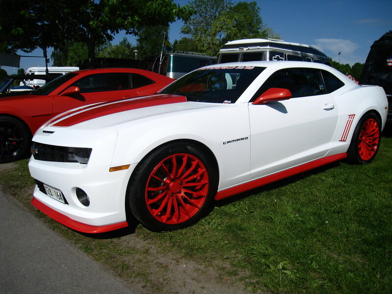 White Camaro with Red Stripes — Outdoor