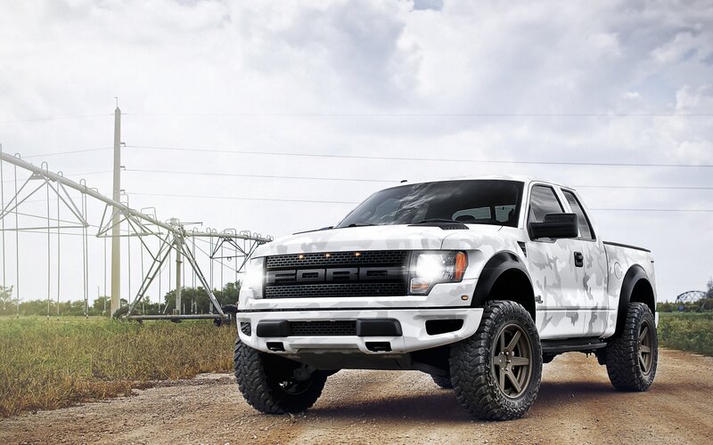 White camouflage Ford Raptor truck