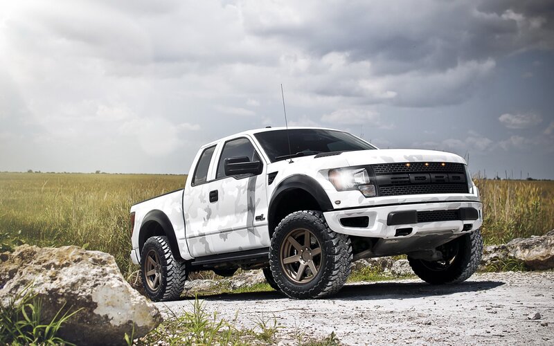 White camouflage Ford Raptor truck