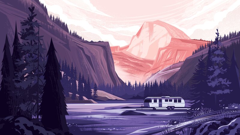 White Camper in Mountains