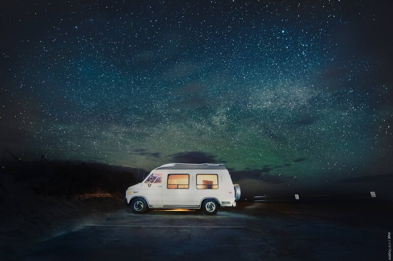 White Camper Van — Black