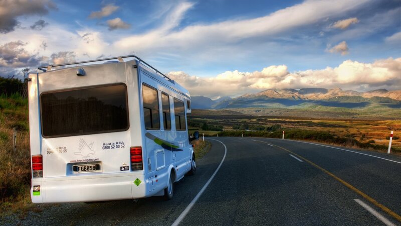 White Camper Van — Blue