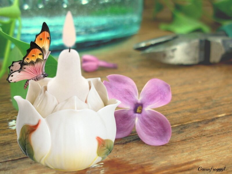 White Candle in Flower Holder