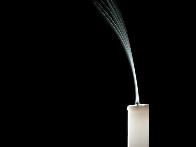 White Candle with Smoke — Black, Dramatic, Night, Photograph