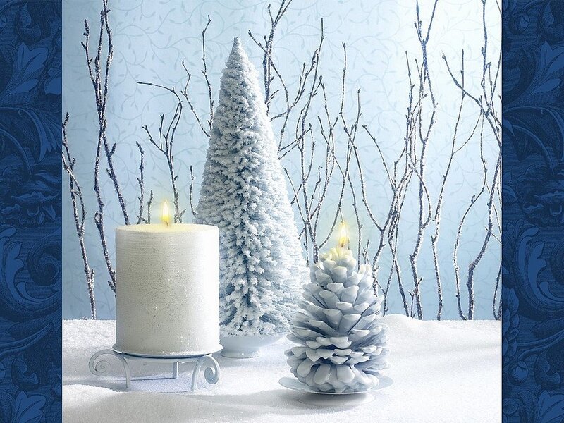 White Candles and Pinecone — Blue