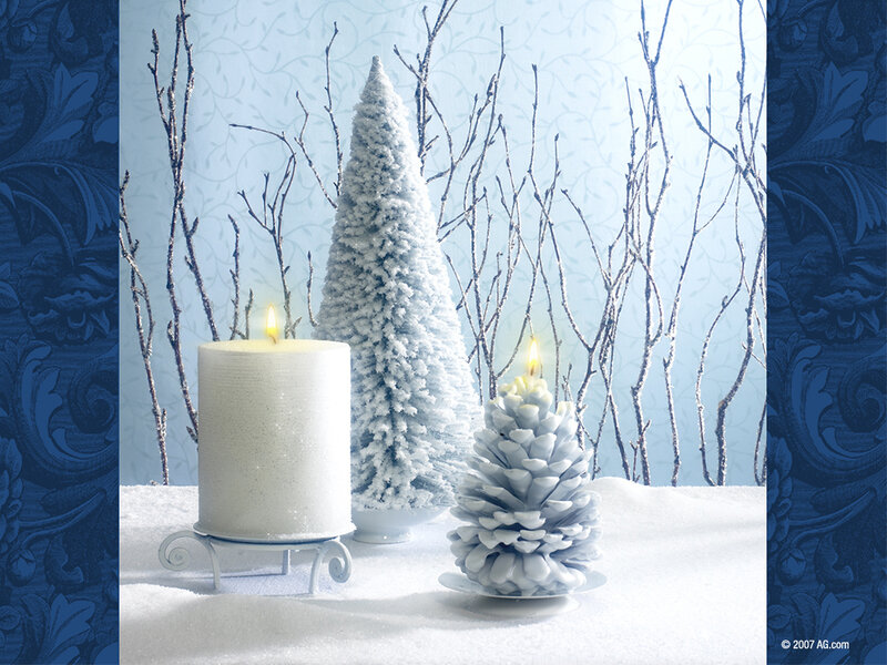 White Candles and Pinecone