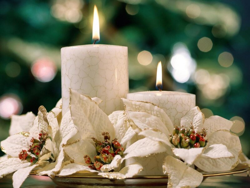 White Candles and Poinsettias