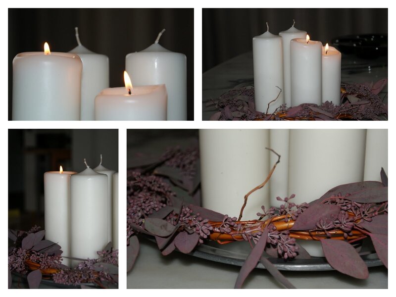 White Candles in Wreath
