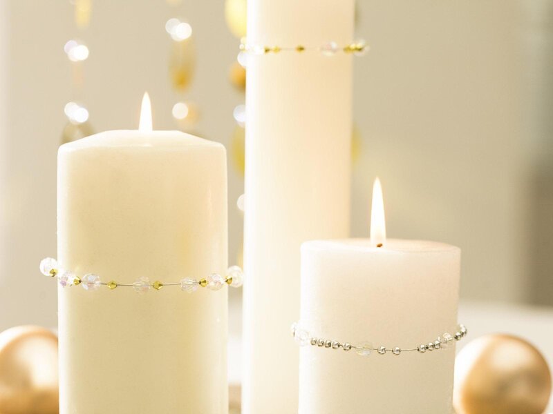 White Candles with Beads