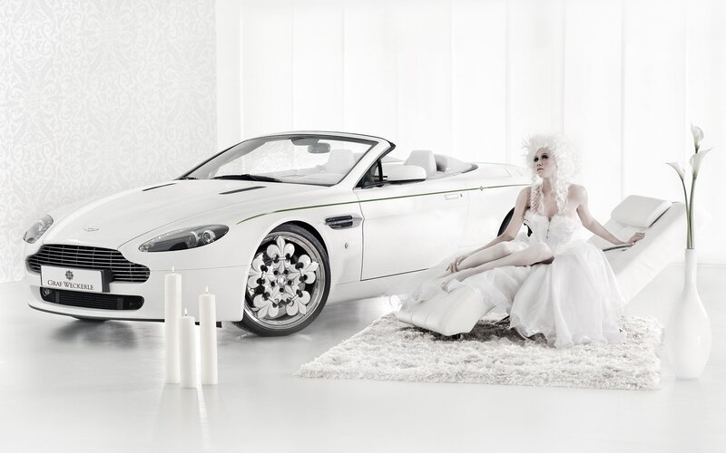 White car and woman in white