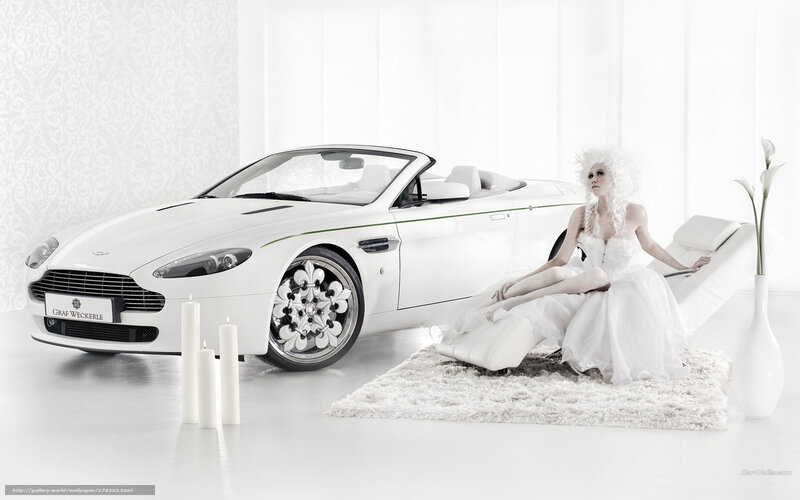 White car and woman in white dress
