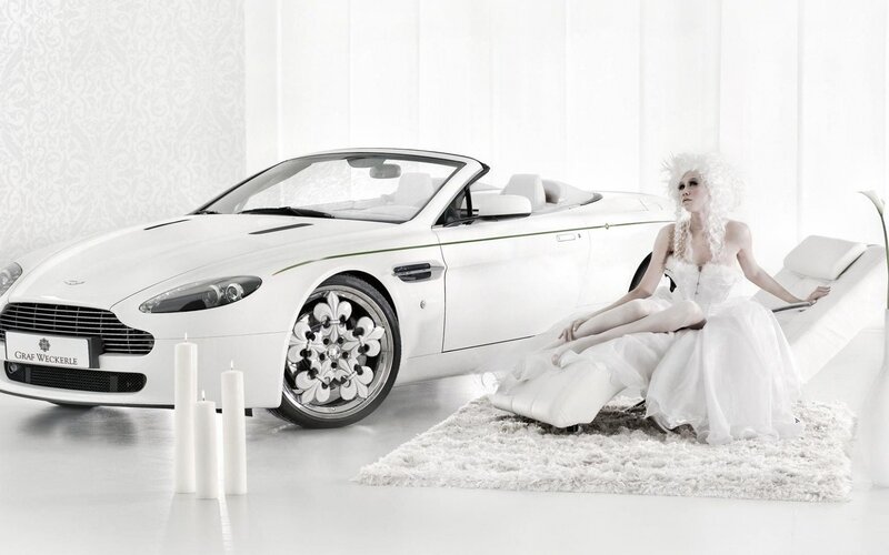 White car and woman in white