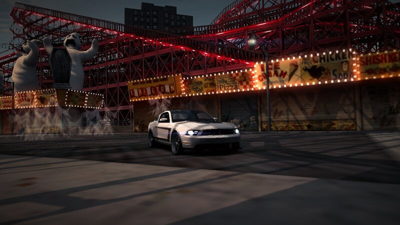 White car at amusement park