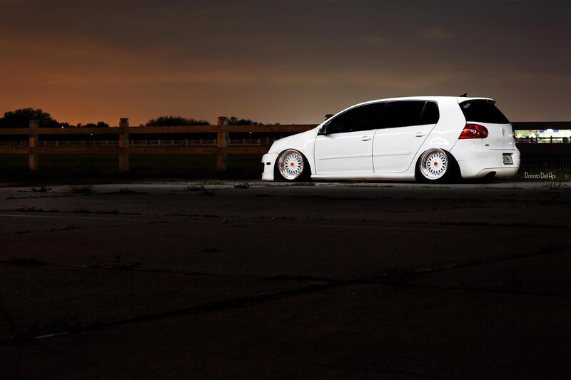 White car at dusk
