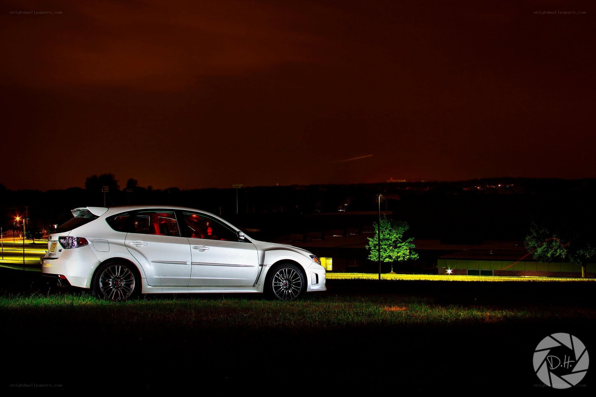 White car at night