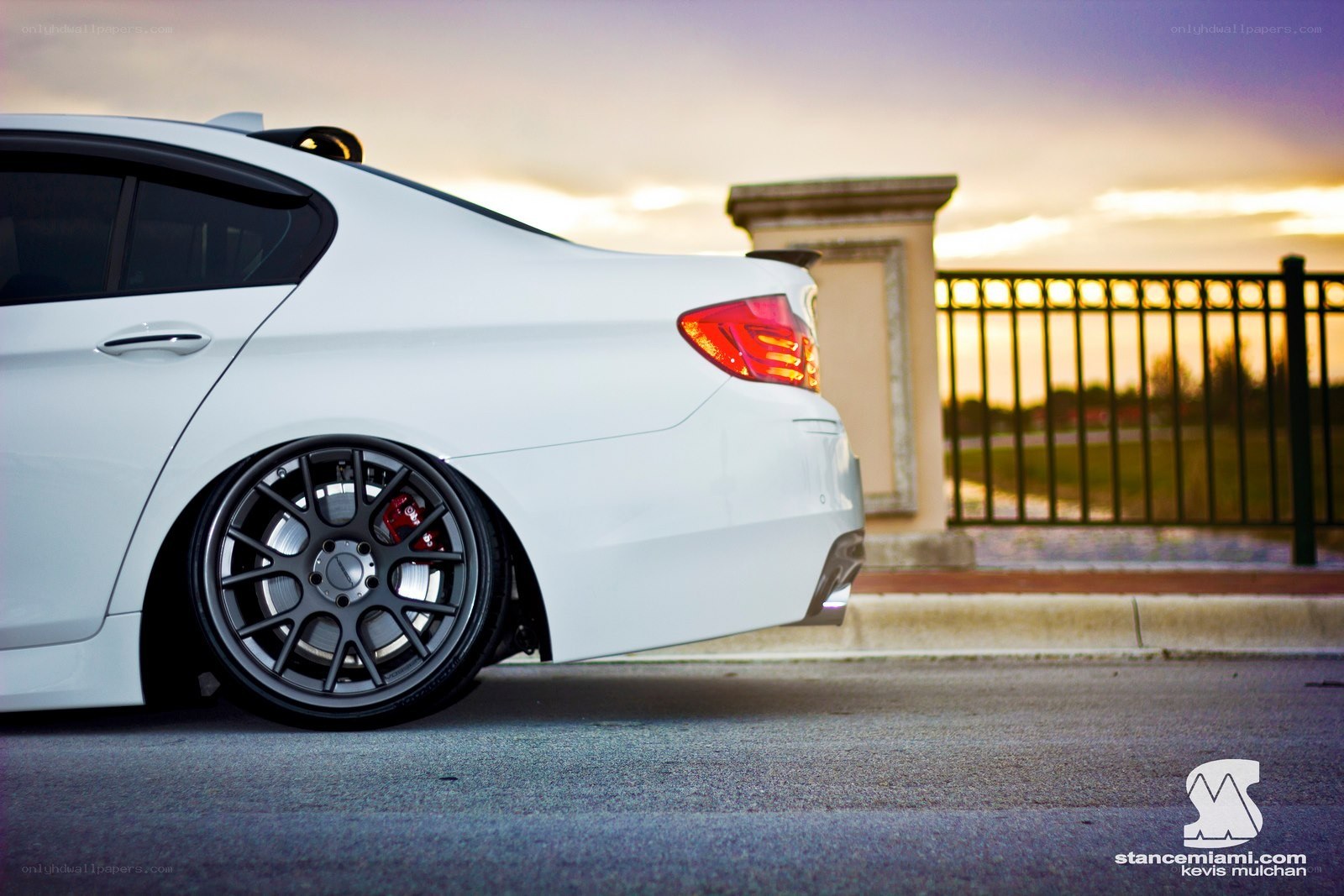 white car at sunset