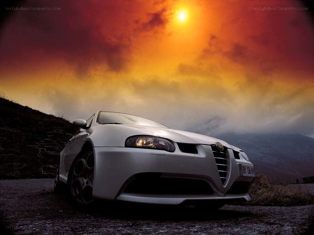 White car at sunset