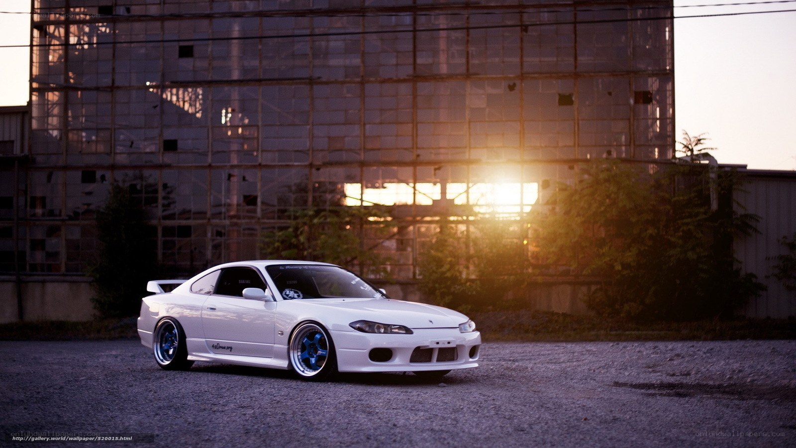 white car at sunset