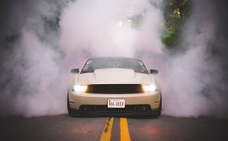 White Car Doing Burnout — Dramatic