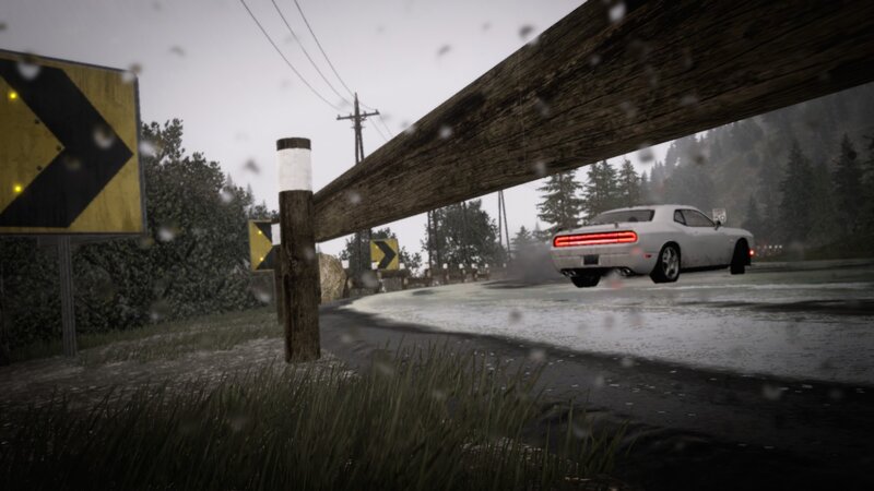 White Car Drifting — Gray, Dreary